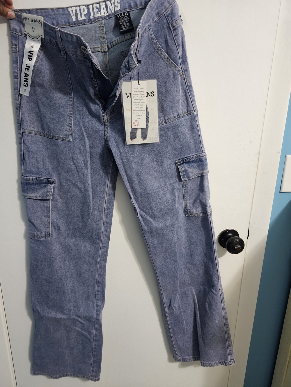 VIP Light Blue Straight-Leg Cargo Jeans NWT